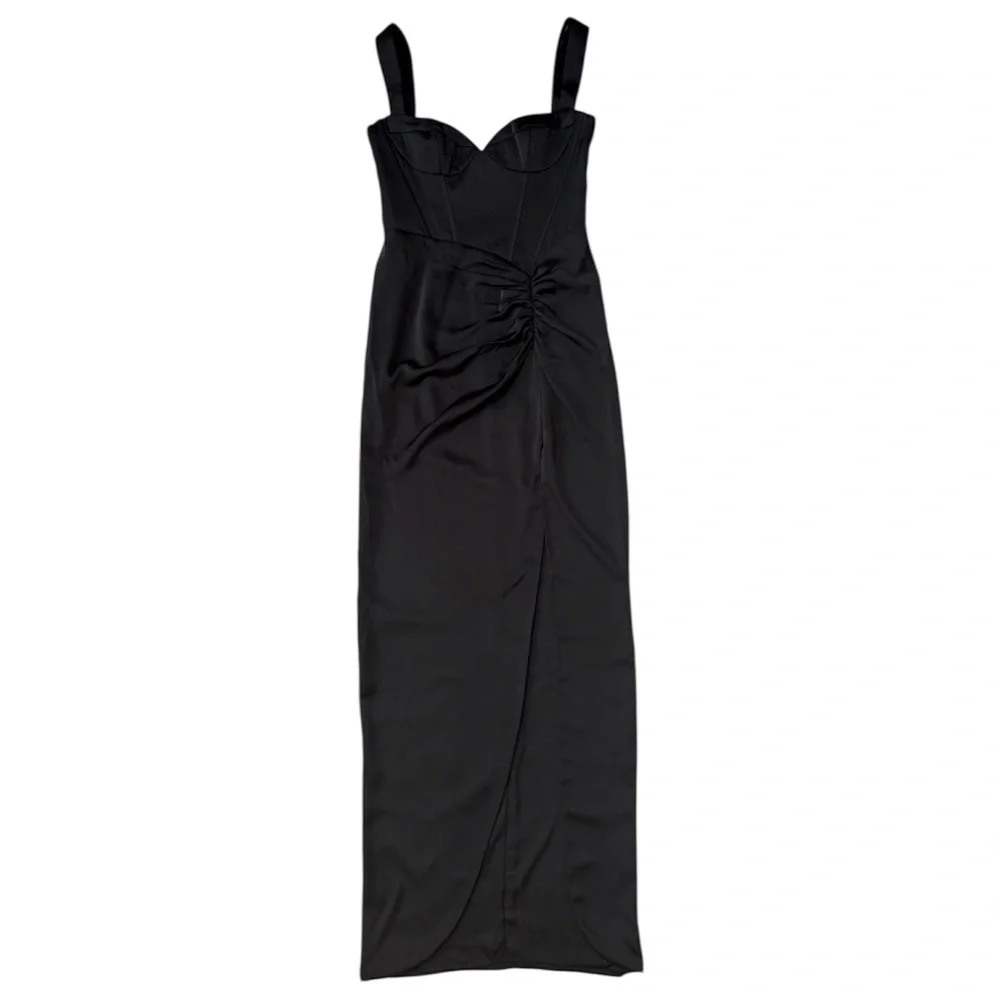 Christian Siriano Azazie Black Bustier Maxi Dress Satin Sweetheart Size 4 - Picture 3 of 16